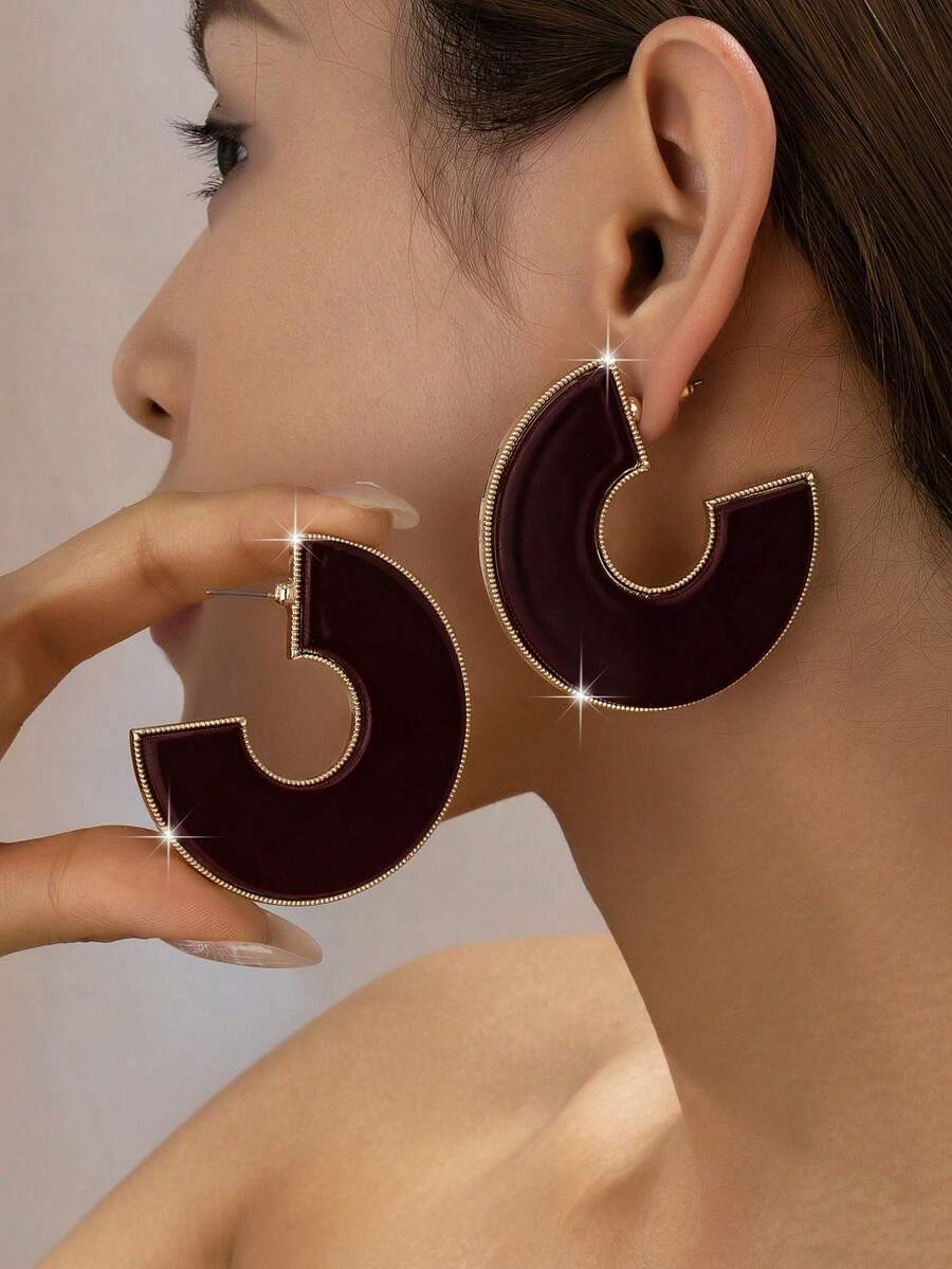1 Đôi bông tai nữ thanh lịch, giản dị, đa năng - Màu Đỏ Sâu - Xem 1