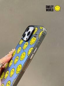 Expression 1pc Shock-Proof Full Coverage TPU Phone Case, IMD Matte Finish, Smiley World Yellow Cute Pattern, Compatible With IPhone 16, 15, 14, 13, 12, 11 Pro Max And Series - Multicolor - View 5