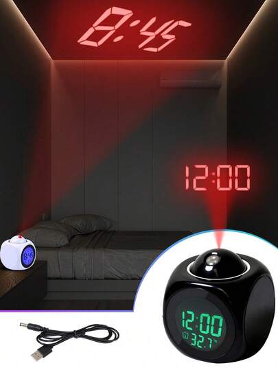 New Multifunctional LED Time Projection Alarm Clock, Voice Prompt, Timed Bedside Night Light, Creative Projection Lamp