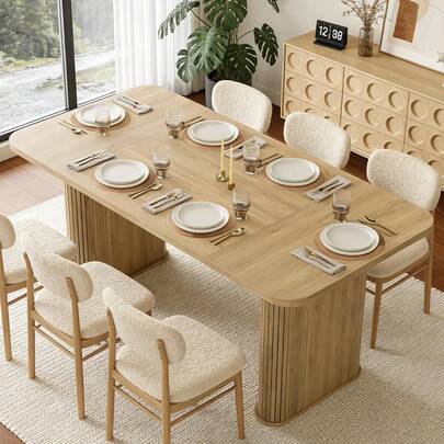 Dragonpad Kitchen Dining Table For 6-8 People, 62inch Long Modern Long Kitchen Table With Large Tabletop & Heavy Duty Pedestal Legs, Rectangular Dinner Table For Rectangular, Kitchen, Conference Room, Living Room, Only Table