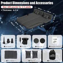 SUV Inflatable Air Mattress, Double-Sided Flocking Travel Camping Bed, Car Sleeping Mattress For Universal SUV With Air Pump 2 Pillows - Black - 查看 2