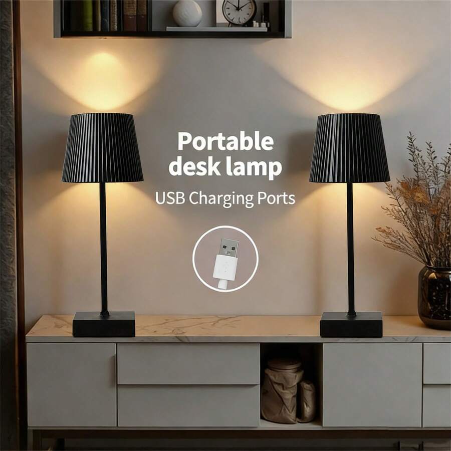 1pc LED Table Lamp, Rechargeable, Dimmable, Modern Plastic Desk Lamp For Bedroom, Camping, Dining, Restaurant (800mAh) - Warm Light - View 1