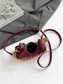 Women's Crescent Shaped Crossbody Bag, Mini Clutch Purse, Vintage Elegant Metal Chain Shoulder Bag, Wine Red - 酒紅色 - 查看 2
