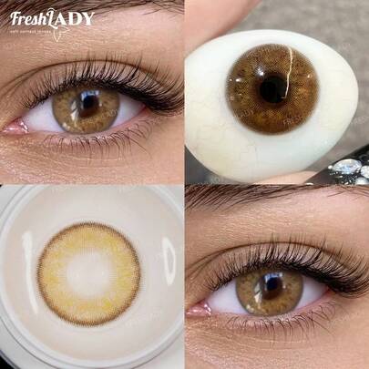 FRESH LADY 0,00-8,00 Grados Freshlady 1 Par 14,00 mm Marrón, Lentes de contacto desechables anuales de hidrogel suave, ligeros y transpirables, perfectos para festivales, uso diario y looks de belleza