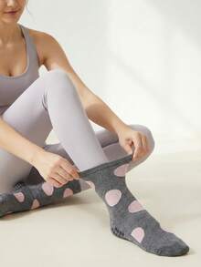 1 Pair Polka Dot Color-Block Pilates Socks, Unisex, Breathable, Non-Skid Grip, Cute For Yoga/Barre/Workouts, Slip-Resistant & Comfortable. - Multicolor - View 6