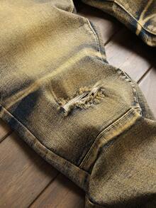 Pantalones largos de moda para hombres en el año 2026 en la tienda independiente de , jeans con remaches y agujeros, ideales para fiestas de Año Nuevo y invierno, en  al final del año, un gran éxito - Amarillo - Ver 4