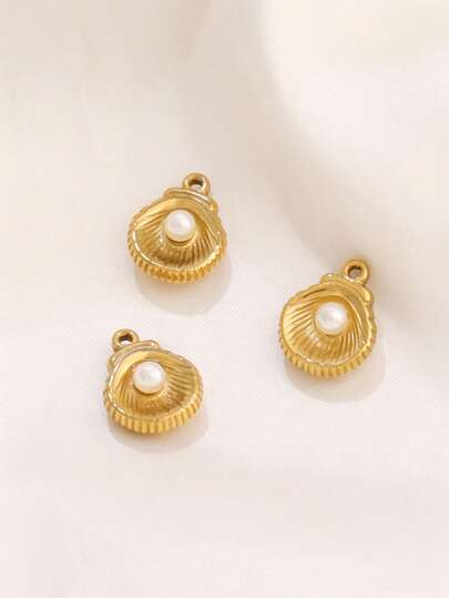 3 piezas de hallazgos de colgante de concha de perla de acero inoxidable chapado en oro PVD para mujeres, accesorios DIY para hacer joyas, collares