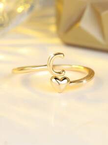 Tsnamer 14K Gold Plated Ring Waterproof Heart Letter Stackable Ring Gift For Women Girlfriend - Ring - View 21