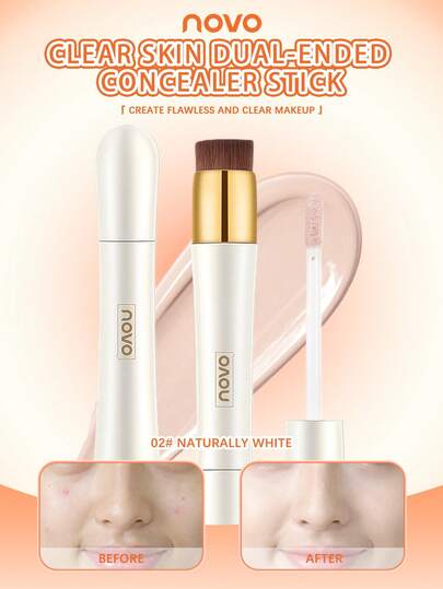 NOVO 二合一遮瑕膏，有效遮盖黑眼圈、瑕疵和雀斑，适合学生使用，性价比高，自带刷头，日常妆容，新年/情人节/朋友礼物，户外活动，秋冬季适用。