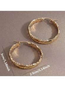 1pair Fashionable Stainless Steel Gold Hoop Earrings With Simple Patterned Design For Women's Daily Wear Clothing & Accessories - Vàng - Xem 4