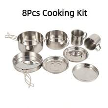 Cepasei 8/14Pcs Camping Cookware Mess Kit, Portable Non-Stick Aluminum Alloy Cookware, Kettle Pot Frying Pan Plates Forks Knives Spoons For Camping, Backpacking, Outdoor Cooking - Orange - View 9