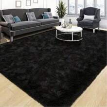 1 pieza Alfombra negra esponjosa de lujo, alfombra decorativa, alfombra para sala de estar, tapete de cocina, alfombra de dormitorio, tapete de baño - Negro - Ver 14