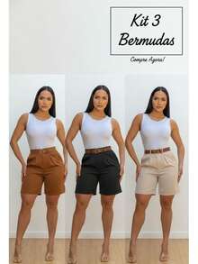 Set Of Three Tailored Bermuda Shorts With Leather Belt. - 彩色 - 查看 2