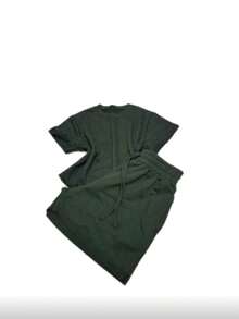 Cropped Top And Sweat Shorts Set, Comfortable Fit And Casual Style. - Dark Green - View 6