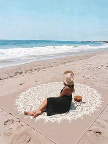 1 pieza Nueva Esterilla de picnic/Toalla de playa impresa digitalmente, resistente al agua y a la arena, con un patrón de moda y fresco, adecuada para acampar al aire picnics (peso de la tela 100g) - Multicolor - Ver 7