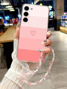 Heart-Shaped Painted Transparent Protective Phone Case With Bracelet Strap, Compatible With IPhone 17/17 Pro/17 Pro Max, 16/11/16 Pro/16 Plus/16 Pro Max/16e, 15 Pro Max, 13/14/12/XS/XR/7G/8P, And Galaxy S25/S25 Plus/S25 Ultra, A16/A36/A26/A56/A50/A12/A32, S26/S26 Plus - Multicolor - View 1