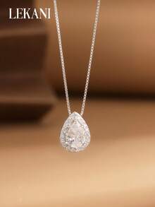 1pc S925 Pure Silver Necklace, Minimalist Teardrop Pendant Necklace, Elegant Design, Thoughtful Gift For Girlfriend Or Bestfriend, Delicate Choker Necklace For Daily Wear - one-size - View 3