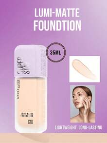 Maybelline 纽约亮采哑光粉底液 #C10 瓷白 35ml/10ml，轻盈持久，透气成膜技术，防汗，打造自然哑光光泽妆效，轻薄遮瑕，赋予肌肤微妙光泽，帮助实现无瑕均匀的肤色，适合冷色调白皙肌肤，是初学者和日常妆容的理想之选，也是日常妆容的完美之选，更是送给女朋友的贴心礼物。 - C10 - 查看 2