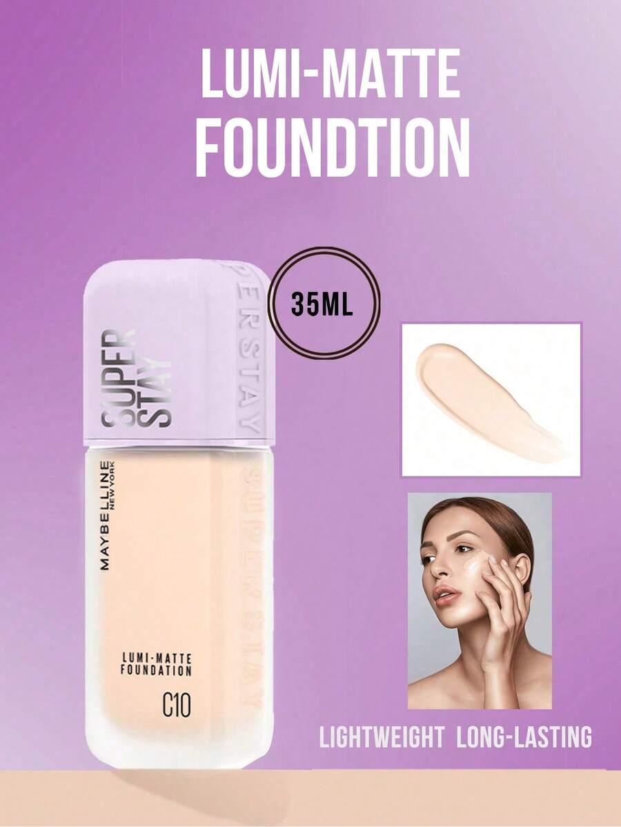 Maybelline 纽约亮采哑光粉底液 #C10 瓷白 35ml/10ml，轻盈持久，透气成膜技术，防汗，打造自然哑光光泽妆效，轻薄遮瑕，赋予肌肤微妙光泽，帮助实现无瑕均匀的肤色，适合冷色调白皙肌肤，是初学者和日常妆容的理想之选，也是日常妆容的完美之选，更是送给女朋友的贴心礼物。