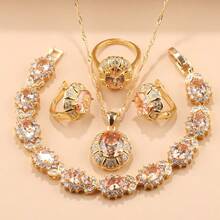 New Arrival 925 Silver Plated /18K Gold Plated Colorful Cubic Zirconia Fashion Party Luxury Quality Wedding Bridal Elegant Jewelry Sets For Women Necklace Pendant Earrings Bracelet Open Ring Preferred Gifts For Christmas, Valentine's Day, Birthdays And Anniversaries - Royal Blue - View 14