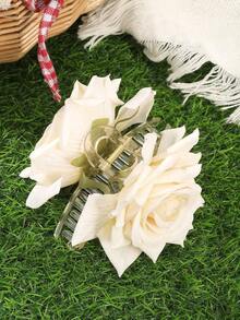 1个大号波西米亚风仿真玫瑰花发爪夹，适合日常、旅行、度假佩戴，夏季沙滩发饰 - 彩色 - 查看 4