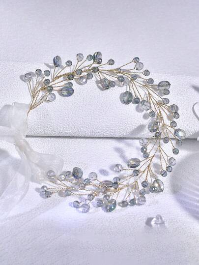 1件手工水晶新娘婚礼头饰，适合婚礼、节日、派对、约会、生日、休闲场合，女士配饰，婚礼配饰，春夏发饰
