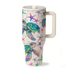 1 pieza Taza de viaje aislada de 40 onzas con estilo de tortuga marina, Vaso de café de estilo oceánico para bebidas calientes y frías, Taza reutilizable de gran capacidad, Vajilla artística y colorida para la playa y el verano, Regalo para amantes del océano - Multicolor - Ver 11