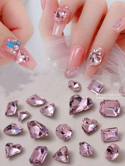 5/32 piezas. Tamaños y formas mixtos de decoraciones de arte de uñas, 16 estilos, decoraciones de arte de uñas 3D en forma de corazón para el Día de San Valentín súper brillantes para manualidades, adornos para uñas (rosa)