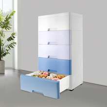 Plastic Drawers, 5 Tier Stackable Storage Containers, Dresser Storage Cabinet With Wheels, Vertical Clothes Storage Tower, Chest Closet For Bedroom Study Living Room Powder Room Beauty Store - Blue - View 1