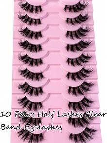 10 Pairs 3D Faux Mink False Eyelashes, Natural Long Full Strip Half Eye Lashes, Transparent Stem Short Imitation Mink Eyelashes, Makeup Thick Lashes - Black - View 8