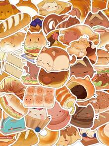 50pcs Bun Cat Stickers Cute Cartoon Chic For Journal, Phone Case, Tablet, Water Bottle, Desk, Luggage, Waterproof Decals - Multicolor - View 3