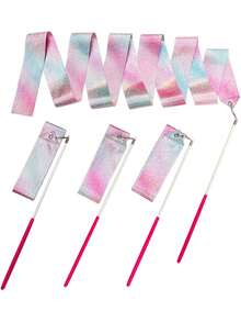 Sparkling Star Artistic Gymnastics Ribbon, Pink Blue Gradient Dance Streamer Ribbon, Shiny Glitter Star Long Dance Ribbon, Gradient Color Art Gymnastics Prop, Lightweight Smooth Dance Decoration Ribbon For Ballet Performance, Stage Show, Aerobic Gymnastics And Daily Practice, Ideal Back To School Gift, Dance Season Essential, Travel Performance Must-Have & Holiday Present, Fashion Aesthetic Art Accessory For Girls Students Dance Lovers Indoor Outdoor Use - Multicolor - View 8
