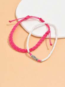 Set de 2 tobilleras de estilo bohemio para mujer, hechas de cuerdas con cuentas y diseño tejido de caballito de mar - Calcetín - Ver 5