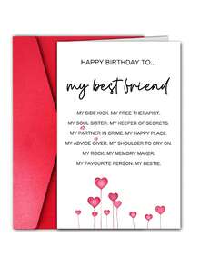 1张闺蜜生日贺卡（含信封） - 祝我最好的朋友生日快乐，献给灵魂姐妹和挚友的真挚祝福卡，内页空白，可列出你扮演的所有角色 - 查看 9