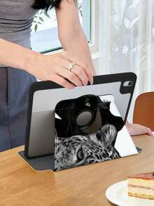 1个高清双面印花黑色猎豹纹平板电脑保护套，适用于2025年10月9日/11日款平板电脑，透明亚克力后盖，2026新款，自动唤醒/睡眠功能，多角度支架带笔槽，办公学习必备，非磁性保护套，2026新年礼物 - 黑色 - 查看 5