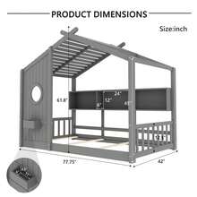 TWIN SIZE FLOOR BED FRAME FOR TODDLER MONTESSORI HOUSE BED WITH ROOF DESIGN STORAGE SHELF PLAYHOUSE BED WHITE PERFECT KIDS BED FOR BOYS AND GIRLS TODDLER BED IDEAL CHILD'S BED - Grey - View 4