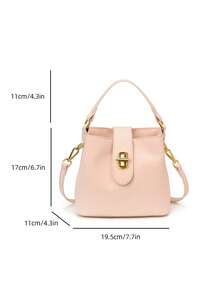 1pc Soft PU Leather Tote Bag With Metal Lock Decor, Pastel Color, Convertible Shoulder/Crossbody Bag, Gentle Style For Daily Use - Pink - View 10