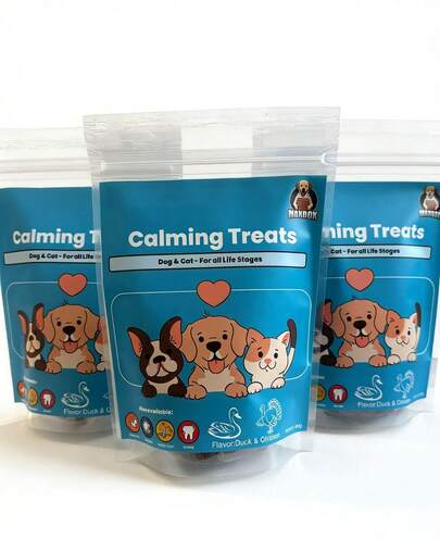 MAXBOX Natural Calming Functional Pet Training & Reward Treats For Dogs & Cats - Grain-Free Duck & Chicken Recipe - With Lavender, Camomile & Probiotics - Relaxation & Digestive Support – Triple Packages 3 X 100g