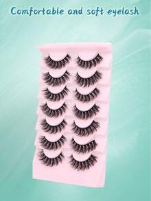 7对浓密交叉猫眼假睫毛，5D蓬松假睫毛，自然妆效，自然猫眼睫毛，纤细浓密假睫毛，仿貂毛条状假睫毛套装，适合日常妆容 - 黑色 - 查看 3