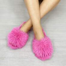 Zapatillas de felpa para mujer para todas las estaciones, zapatillas cálidas para interior, elegantes y sencillas. - Rosa Fucsia - Ver 1