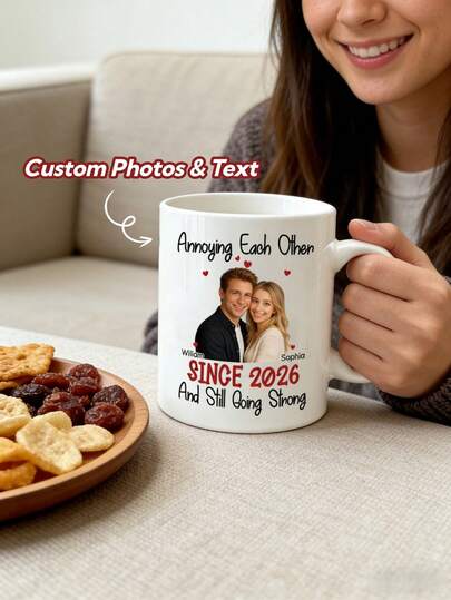 1pc Personalized Couple Portrait Mug - Customizable Photo Printed Cute And Romantic Design Coffee Cup, Suitable For Daily Use At Home Or Office, Also A Perfect Gift For Couples, Engagement, Valentine's Day, Anniversary