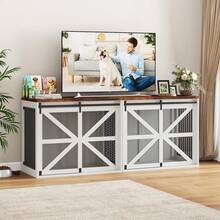 43In Farmhouse Dog Crate Furniture - Spacious For Large Dog, Sliding Metal Mesh Door, 2 Lockable Doors - Màu trắng - 43 inch - Xem 5