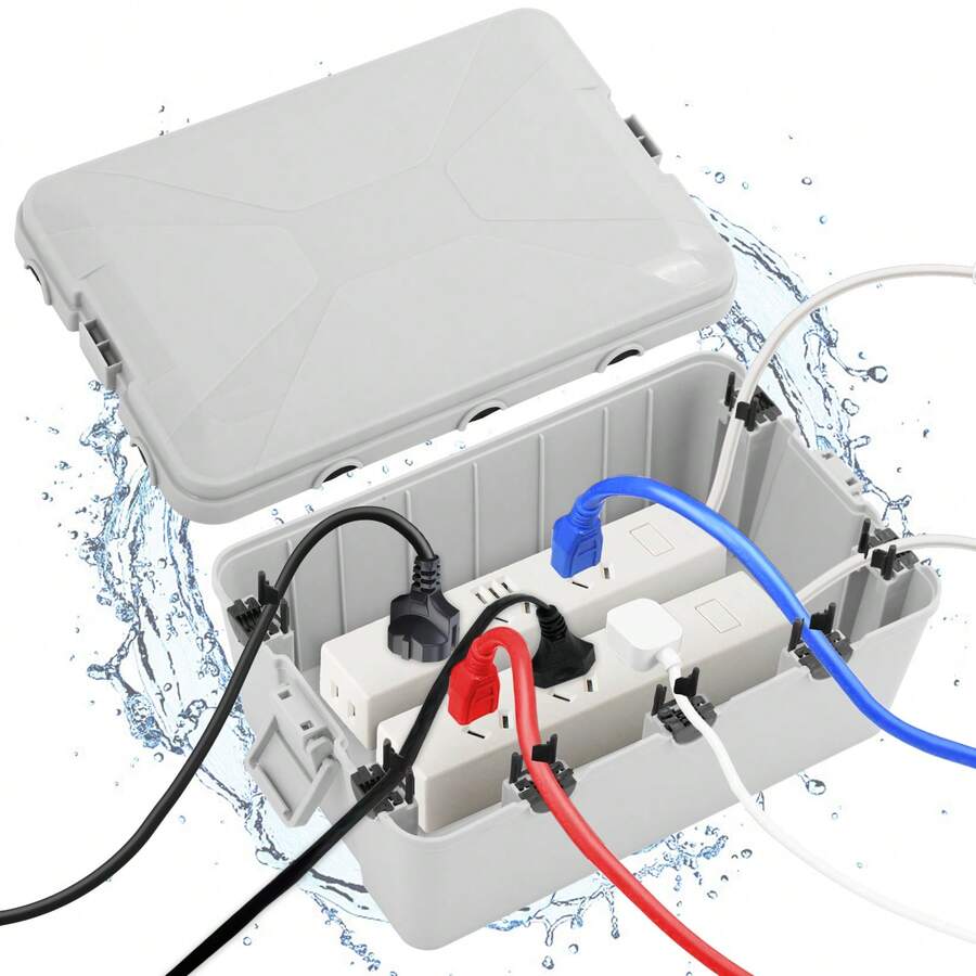 Outdoor Electric Box 32 X 22 X 13 Cm, Cover For Outlet, Extension Cord, Timer & Power Strip Protection For Garden, Patio & Holiday Lights - Grey - View 1