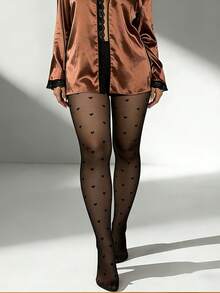 1双性感黑色爱心印花透明丝袜 - 彩色 - 查看 1
