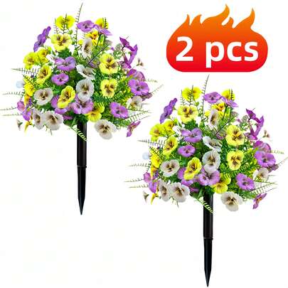 2pcs Realistic Artificial Tricolor Violet Ground Stakes, With Base, Evergreen Decor For Garden, Yard, Entrance - Maintenance-Free Synthetic Violets, Weather-Resistant, Enhance Garden Aesthetics, Holiday Decor Textured Bark Design Large Synthetic Snow Globe, With Ground Stake Floral Decor, Wedding Decor, Home Decor, Outdoor Decor, Yard Landscaping, Proposal, Valentine's Day Gift, Confession, Women's Gift