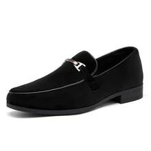 Men's Velvet Loafers Slip-On Comfortable Formal Dress Shoes Wedding Tuxedo Casual Oxfords - 黑色 - 查看 1