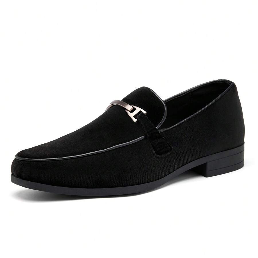 Men's Velvet Loafers Slip-On Comfortable Formal Dress Shoes Wedding Tuxedo Casual Oxfords - 黑色 - 查看 1