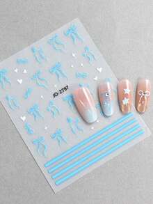 3/6 Sheets 3D Bow Knot Nail Stickers Ethereal Ribbon French Line Nail Art Decals Cute Minimal DIY Manicure - Multicolor - View 7