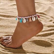 1 pieza Tobillera con estilo bohemio de concha metálica y borla con estrella de mar, adecuada para uso diario - Multicolor - Ver 6