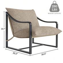 2 sillas modernas decorativas, sillón grande con asiento tipo cabestrillo, sillas de sala de estar, sillón tapizado con cojín suave, estructura de metal, cómodo sillón de lectura para dormitorio, balcón, salón, sala de lectura (avena) - color avena - Ver 2
